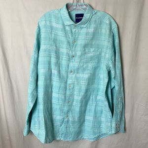 Tommy Bahama Mens Shirt L Linen Blend Long Sleeves Button Down Green Plaid Beach